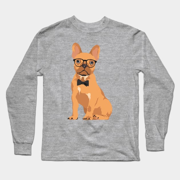 Hipster Brown French Bulldog Puppy T-Shirt for Dog Lovers Long Sleeve T-Shirt by riin92